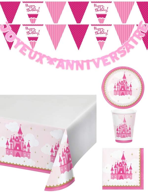 HappyTarta.se Rosa prinsessa flicka födelsedag dekoration pack - 1